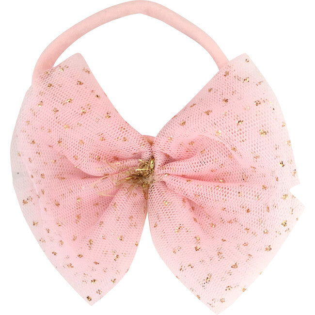 Nylon Headband w/Dotted Mesh Bow- Pale Pink