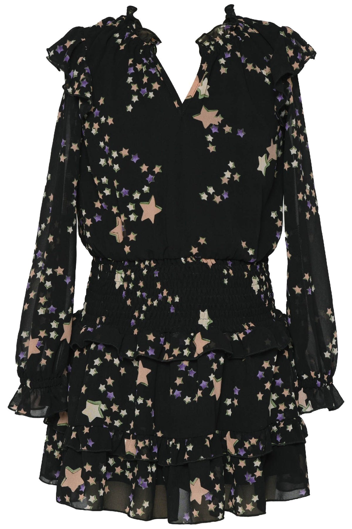 L/S Star Printed Dress- Black Multi