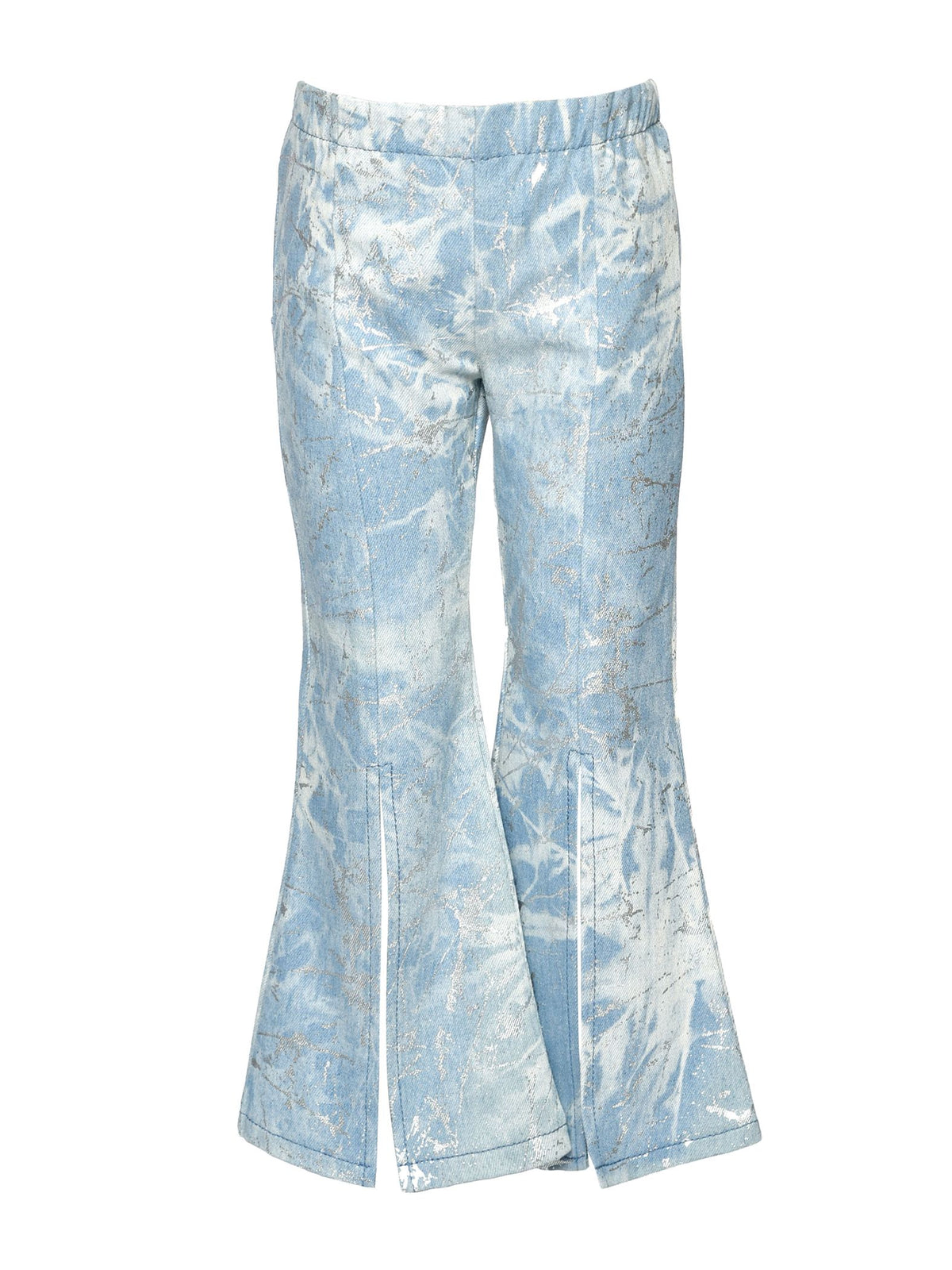 Blue Multi Denim Bell Bottom Pants w/Sequin Star Detail at Back