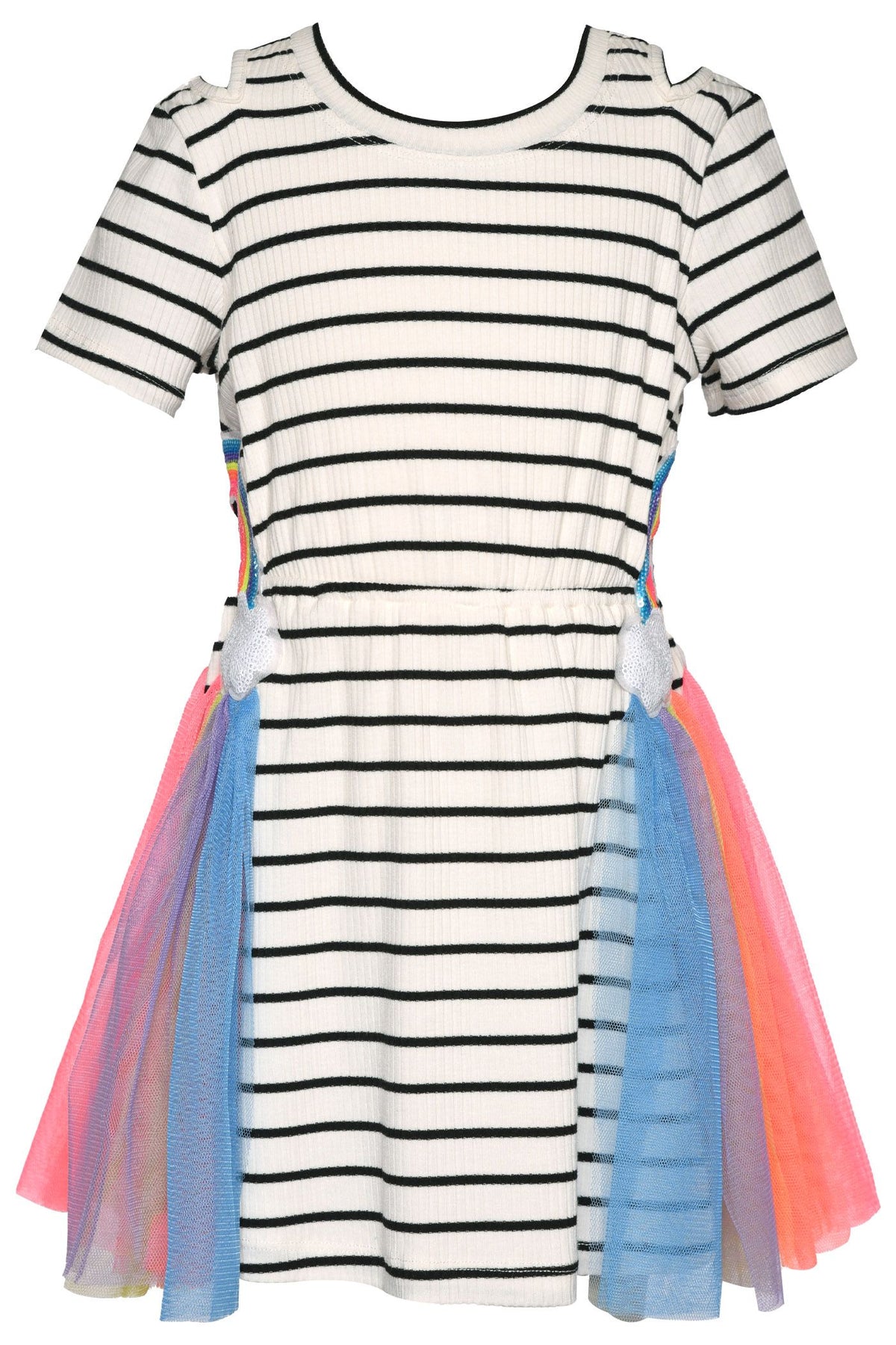 Striped Dress w/Side Rainbow Detail- White Multi