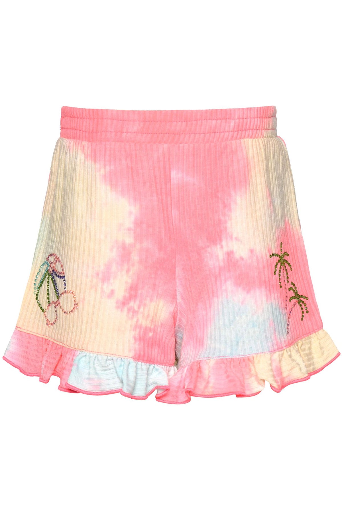 Tie-Dye Rib Ruffle Shorts- Pink Multi