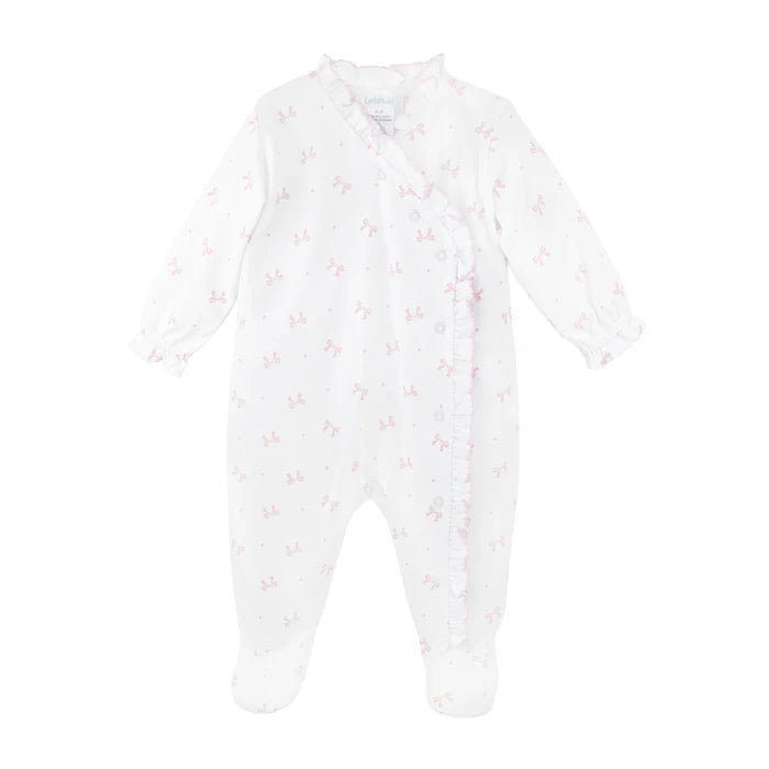 White Ruffle Footie w/ Pink Stripe Bows