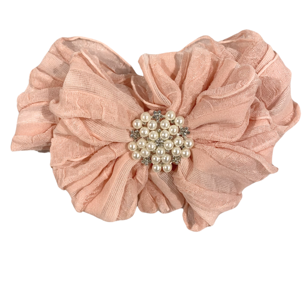 Paris Pink Ruffled Headband w/Pearl & Rhinestone