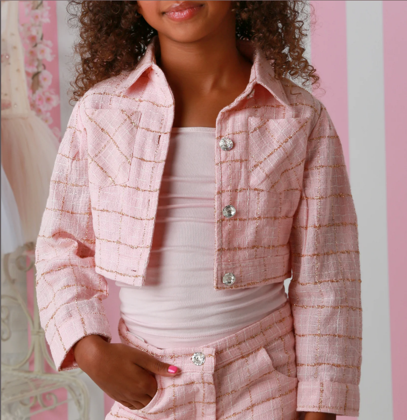 Pink Tweed Coco Jacket w/Crystal Buttons