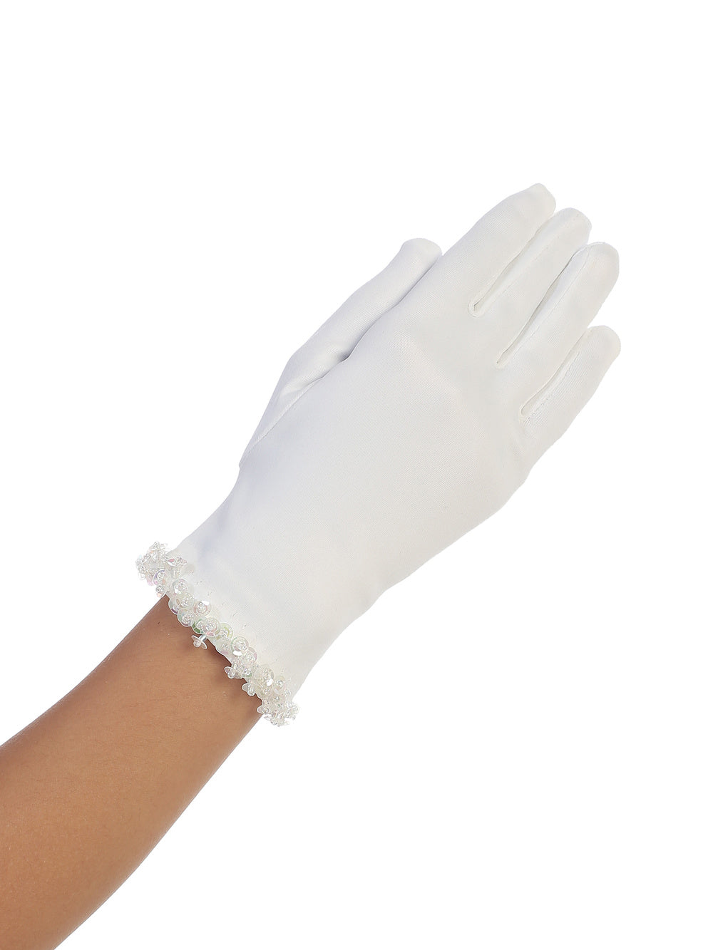 White Matte Satin Beaded Gloves