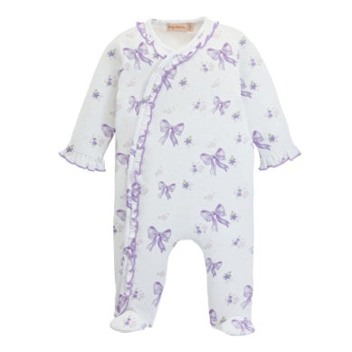 Lavender Bows Printed Zipper Footie w/Ruffles