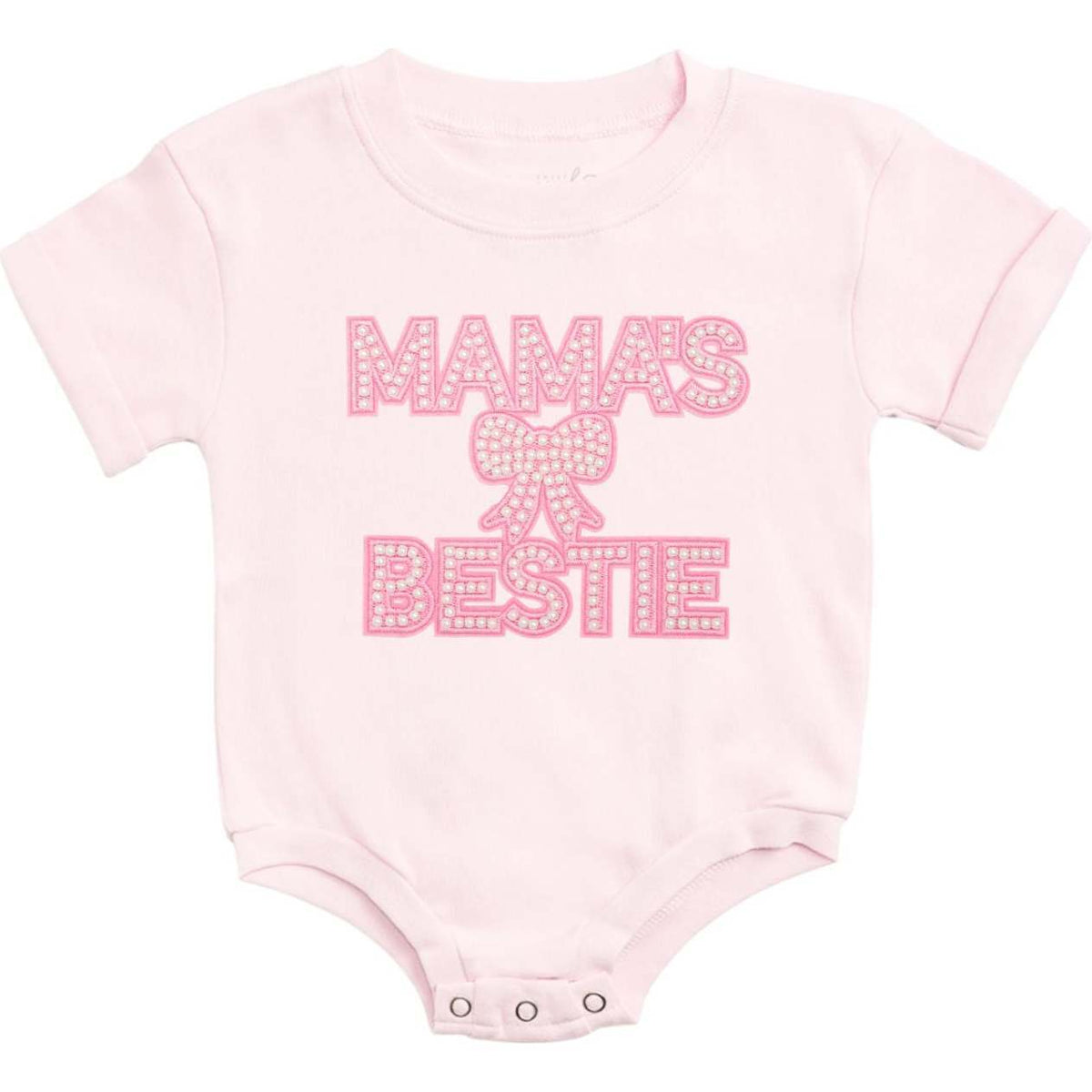 Mama's Bestie Pearl Patch Short Sleeve Romper - Ballet Pink