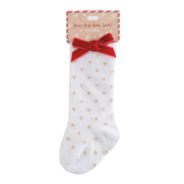 Tall Gold Dot Bow Socks
