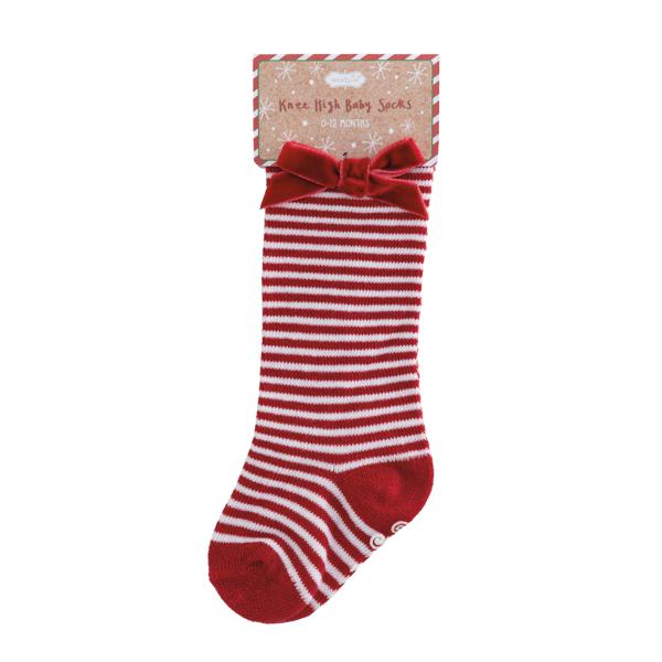 Tall Red Stripe Bow Socks