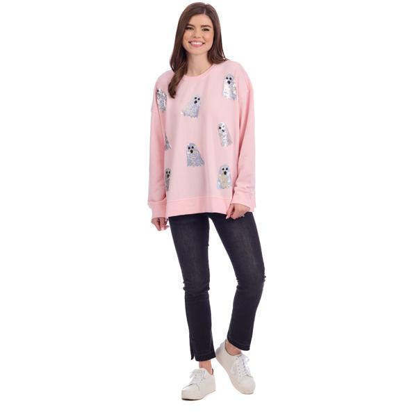 Womens Pink Ghost Sparkle Sweatshirt