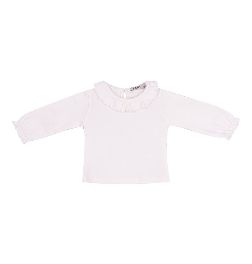 White LS Top w/Ruffle Neck