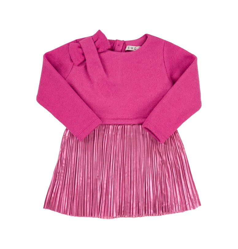 Hot Pink Fleece Top w/Pink Pleated Metallic Skirt