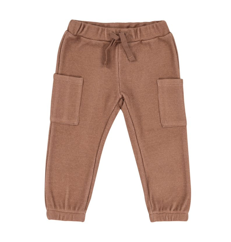 Tan Ribbed Cargo Sweatpants