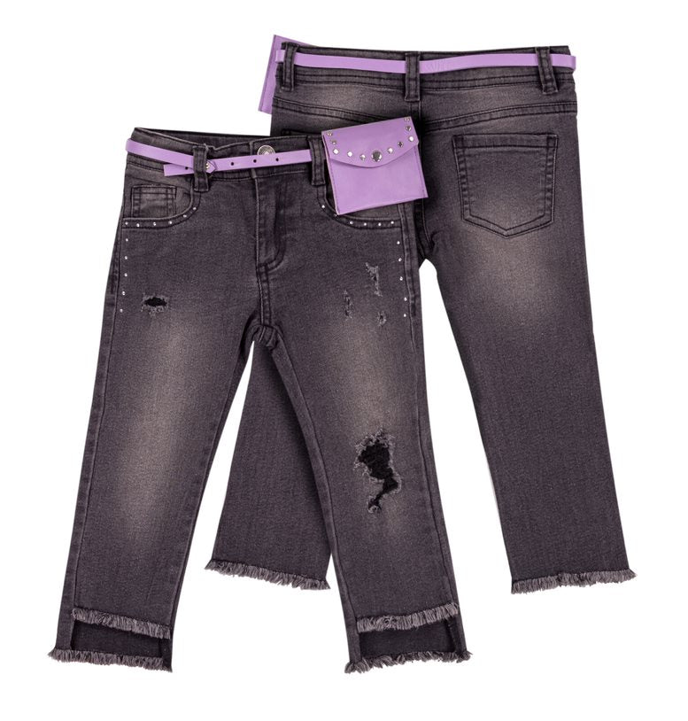 Black Denim Jeans w/Studs & Purple Belt