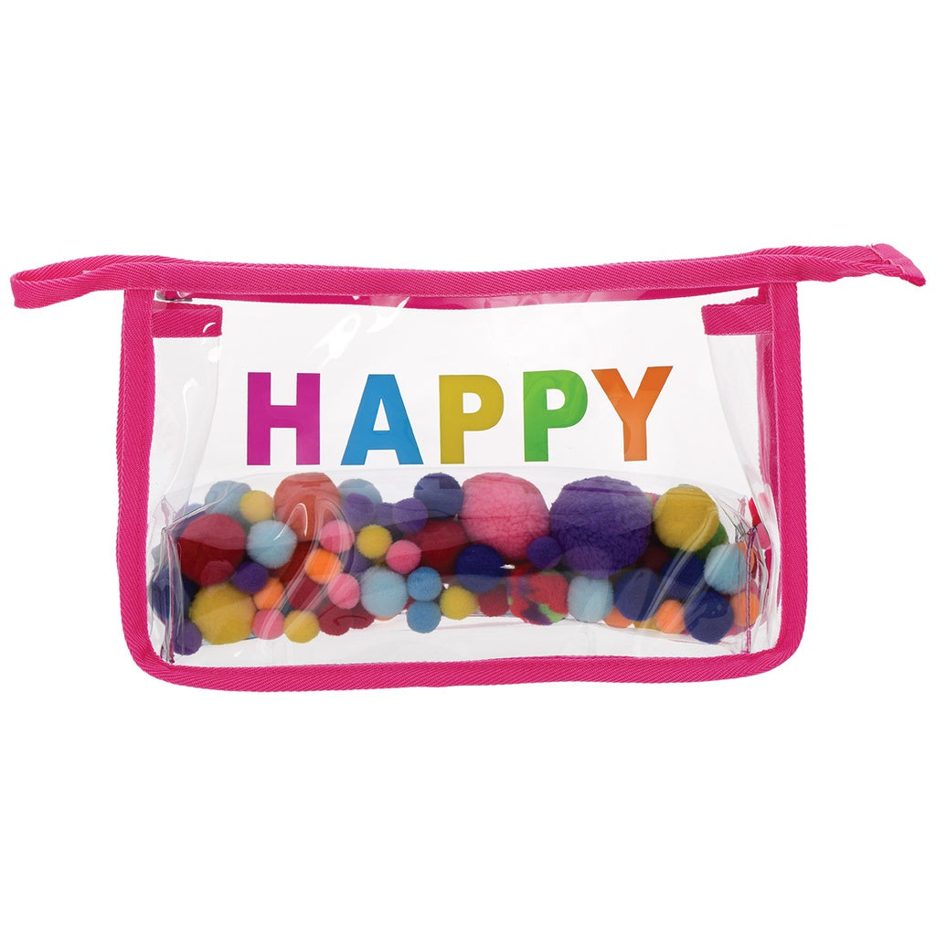 Happy Clear Cosmetic Bag with Pom-Poms